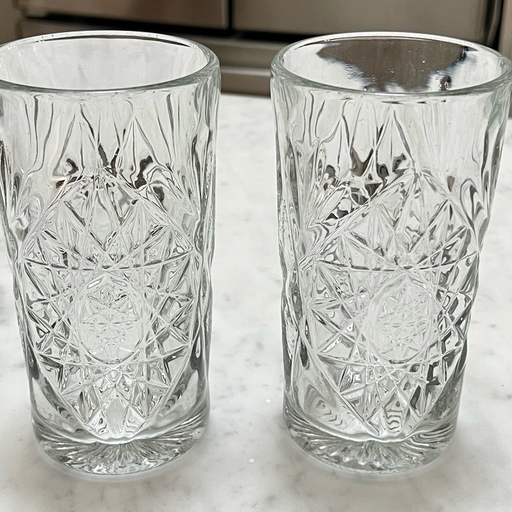 Libbey Hobster Set of 2 Crystal Cut Highball Glasses Tumblers Embossed Pattern